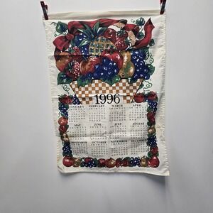 Vintage 1996 Cloth Linen Hanging Tea Towel Calendar Fresh Vegetables